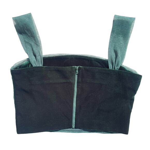 O.P.T One Pretty Time Emerald Green Ruched Organza Crop Top - Size Large - Picture 3 of 10